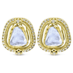 Timeless Polki Uncut Diamond Halo Stud Earrings with Twisted Rope Design