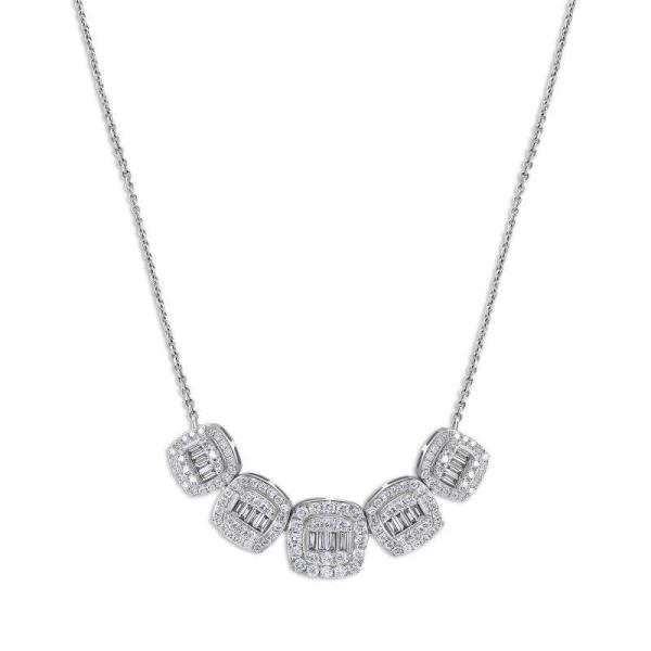 Diamond Baguette Cluster Cube Necklace 18k White Gold