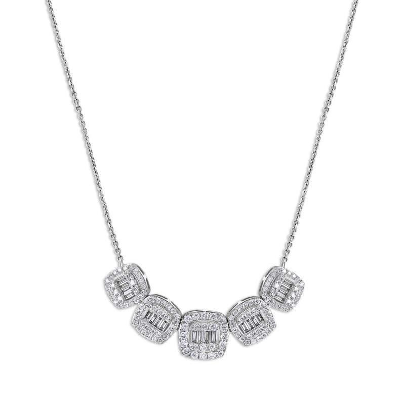 Diamond Baguette Cluster Cube Necklace 18k White Gold